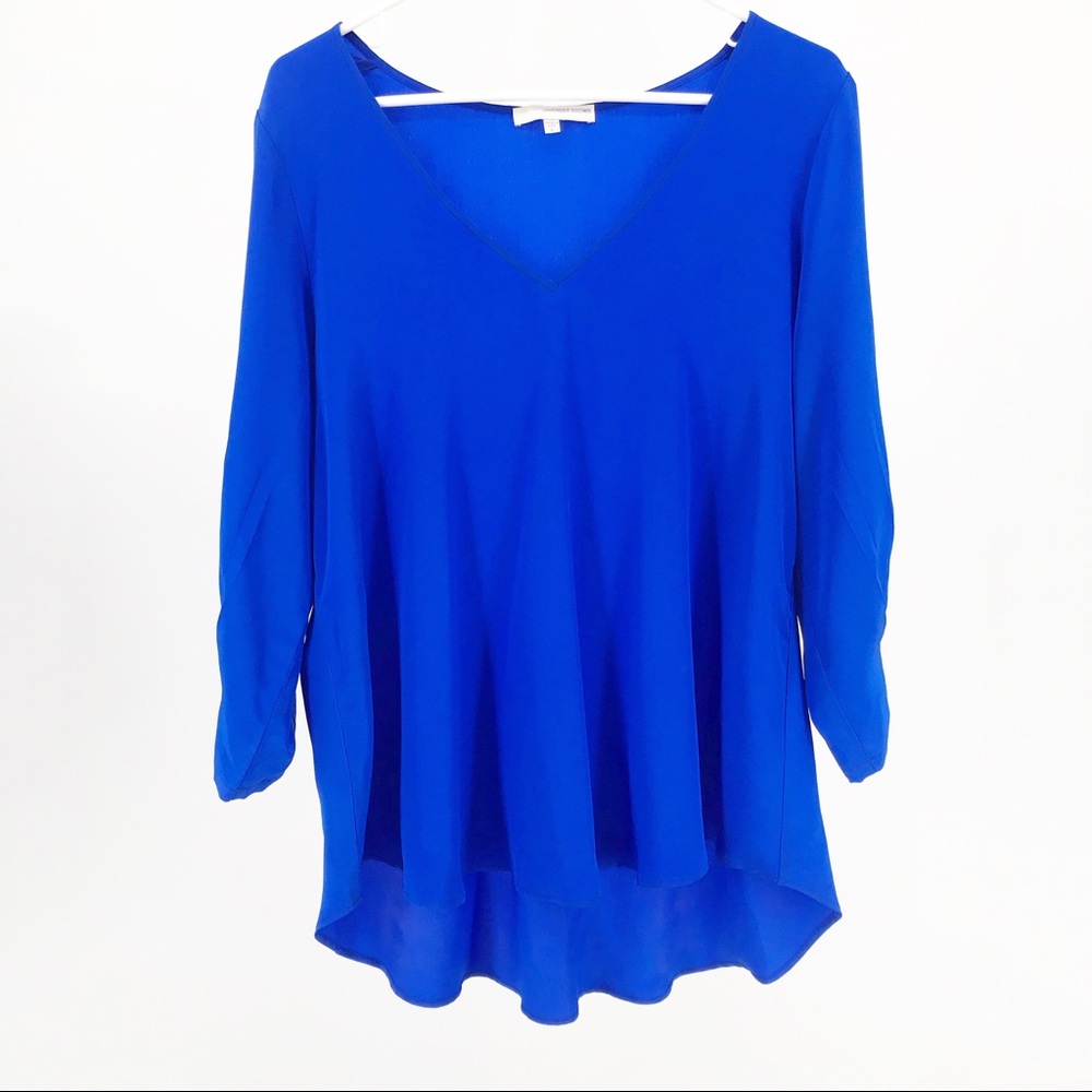 Lavender Brown Blue Silk V Neck Tunic 3/4 Sleeves